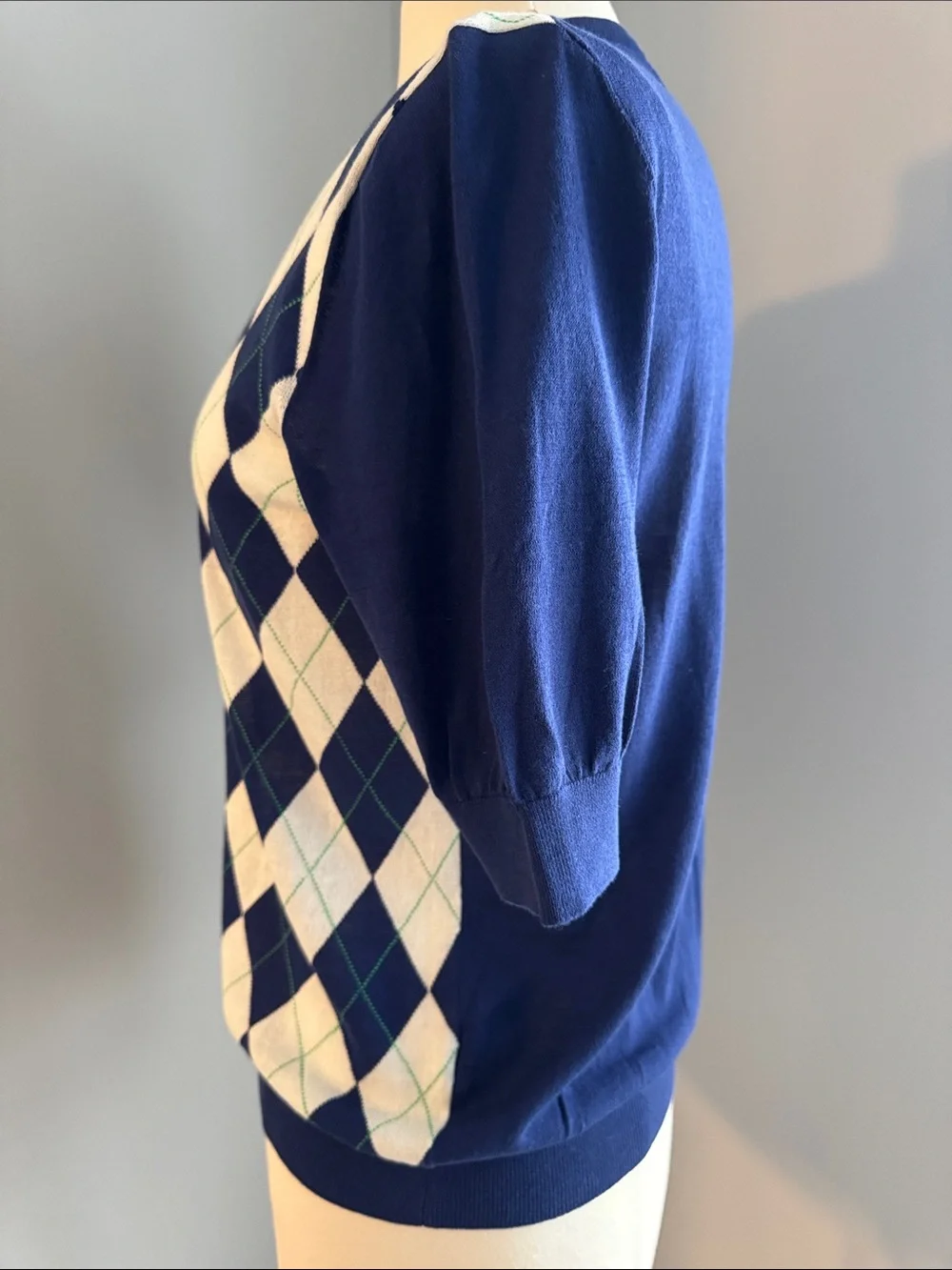 J. Crew Classic Argyle Crew Sweater - White/Navy, Size L